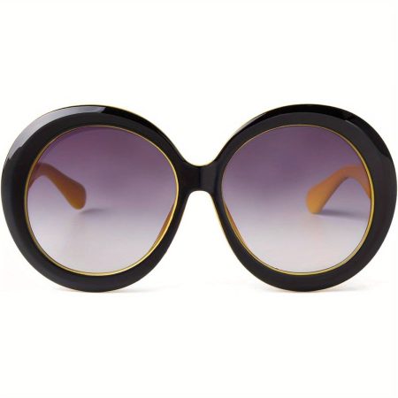 ADE WU Women's Oversized Round Fashion Glasses - Vintage 1960s 1970s Retro Big Round Frames, Protection, Wide Lens Coverage, Vintage Black & Golden Accents - for Beach, Party, Everyday Outfits -