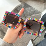 GIGULA Women'S Oversized Square Fashion Glasses with Sparkling Rhinestone Accents - Stylish Decorative Lenses, Durable Plastic Frame, Perfect for Streetwear & Trendy Accessories, Stylish Glasses