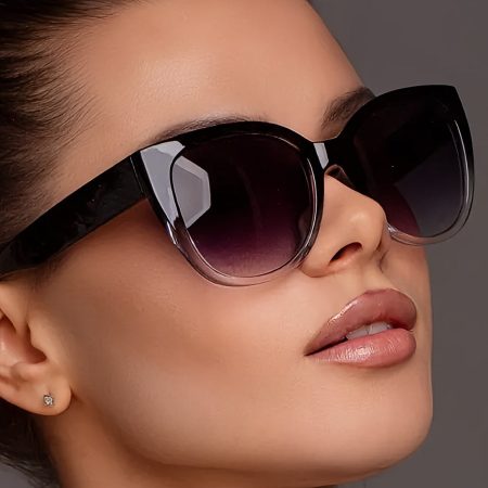 Protection Oversized Retro Fashion Glasses - Large Frame Vintage Shades with Black to Purple Gradient Lenses, Wide Glasses for Women & Men, Boat, Beach, Everyday - Stylish Blocking Fashion Glasses, Trendy Eyewear, Cat Eye Design