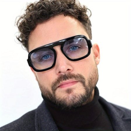 2025 New European & American Single Beam Square Frame Fashion Glasses - UV400 Protection, Lightweight Polycarbonate Frame with Decorative Lenses, Unisex Driving & Casual Fashion Glasses for Men & Women, Includes Case, Outdoor Eyewear, Trendy Eyewear, Dura
