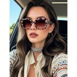 Unisex Retro Oversized Square Leopard Print Plastic Fashion Glasses, Bohemian Style, Fashionable Eyewear with Classic Decor, for, Driving. Perfect for Summer Vacations, Family Outings, and Holiday Fashion Sunsets