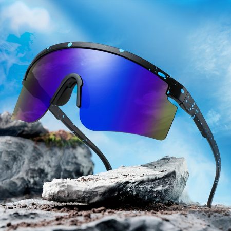 Fantasy Blue Wrap Around Oversize One-piece Fashion Glasses